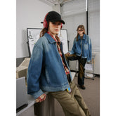 Unisex Jacket Retro Washed Denim Jacket Men's and Women's Turn-down Collar Coat Denim Jacket